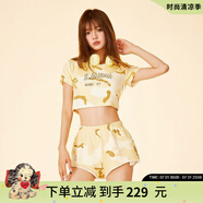 LALABOBO迷彩辣妹風(fēng)短袖t恤女設(shè)計(jì)感露腰性感時(shí)尚上衣潮商場款LBDB-WSDT38 黃色 M