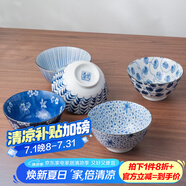 美濃燒（Mino Yaki） 日本進口 古染釉下彩復(fù)古5英寸飯碗家用陶瓷飯碗 古紋春秋紋(單個)