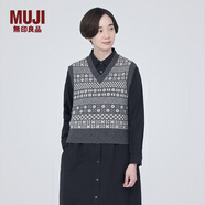 無印良品（MUJI）女式 美利奴羊毛 圖案編織 V領(lǐng)背心 馬甲針織衫休閑百搭 BA1ODA3A 炭灰色圖案 S（155/80A）