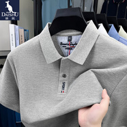 袋鼠純棉短袖T恤男翻領純色刺繡polo衫夏季時尚休閑透氣半袖體恤上衣 淺灰色 L /170