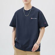 冠軍（CHAMPION）官方艦旗帥氣重磅純棉五分中袖男美式休閑寬松短袖T恤潮牌打底半 深藍色 小長(cháng)標 2XL  160-180斤