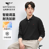 七匹狼長袖T恤男士抗菌恒溫易打理商務(wù)休閑翻領(lǐng)固色Polo舒適親膚透氣 001(黑色)1D1F XL 175/92A