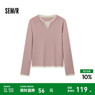 森馬（Semir）毛衣女短款假兩件含羊毛針織衫2024冬季新款修身保暖軟糯v領(lǐng)內(nèi)搭 白紅色調(diào)00416 2XL /175/96A