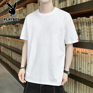 花花公子（PLAYBOY）短袖T恤男純棉寬松潮流ins風(fēng)學(xué)生體恤衫夏日新款 尋桑品-253白色 S 80-95斤