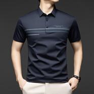 啄木鳥(niǎo)短袖t恤男夏季新款冰絲翻領(lǐng)polo.衫中年半袖體恤衫寬松大碼爸爸裝 藏青色 鳥(niǎo)-6905短袖 L 建議110-130斤左右