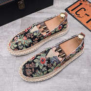 森馬中國風(fēng)刺繡花色帆布鞋男2025夏季新款潮流一腳蹬懶人休閑漁夫鞋男 黑色 39