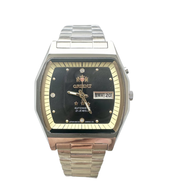 東方（ORIENT）傳統系列經(jīng)典方形雙獅手表庫存全自動(dòng)機械表男夜光雙日歷日本手表 黑色 保修三年 可佩戴游泳 38mm