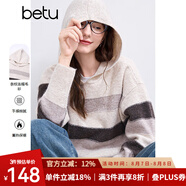 百圖betu女裝冬季新款毛衣慵懶風(fēng)條紋寬松連帽毛衫女2411T49 咖條紋 L