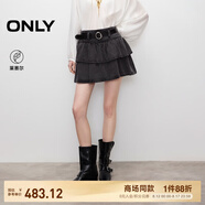 ONLY【七夕禮物】A字雙層荷葉裙擺短裙牛仔半身裙女|125337006 J09深牛仔灰色 L