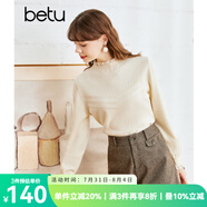 betu百圖女裝毛針織衫圓領(lǐng)提花長(zhǎng)袖木耳邊長(zhǎng)袖針織衫女2210T22 米白 M