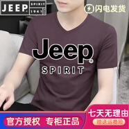 JEEP SPIRIT23夏新款莫代爾短袖t恤男純色v領(lǐng)冰絲速干體恤上衣服潮流夏 紫色 M (105-120斤合身)