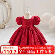 鸞雀翔一周歲女寶寶禮服紅色裙子兒童公主裙周歲禮服花童連衣裙幼童衣服 紅色連衣裙 80碼建議身高73-84體15-22斤