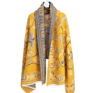 達芬奇密碼女裝秋冬民族風(fēng)毛呢印花復古休閑兩面穿斗篷披肩外套空調房披肩 美人遲暮 藍黃