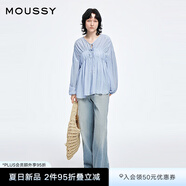 moussy 2025夏季新品甜美風抽褶皺系帶寬松長袖襯衫028ISA30-1003 111淺藍色 均碼