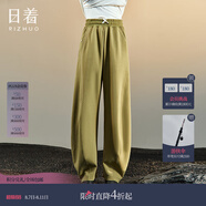 日著（rizhuo）設(shè)計師女裝2025年秋季新款休閑運動高腰闊腿彈力棉長褲子 苔綠 M