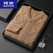 珂紛（KEFEN）手工編織粗線毛衣男款秋冬款v領(lǐng)加厚針織毛衣寬松200斤大碼麻花衫 卡其色 重榜 厚款 S  建議110內(nèi)