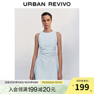 UR2025春季新款女摩登氣質(zhì)褶皺收腰顯瘦無袖連衣裙UYY750030 淡藍(lán) M