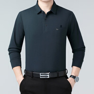 夢(mèng)特嬌（MONTAGUT）長(cháng)袖t恤男中年羊毛有口袋休閑上衣體恤衫春秋爸爸裝Polo衫 深藍 S 165/84A