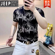 吉普（JEEP）高檔歐貨夏季冰絲短袖T恤男圓領(lǐng)鏤空網(wǎng)眼提花涼感速干空調衫男士 圖片色【歐貨】 M (建議95-120斤)