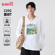 班尼路（Baleno）純棉長袖男秋季休閑潮牌寬松油畫風重磅t恤青少年個性百搭上衣