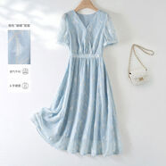 IhimiHaimi 2025夏季新時(shí)尚簡(jiǎn)單休閑印花十字帶花裙的婦女 花色 S