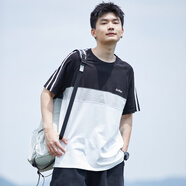 唐獅 TONLION2024年夏季新款純棉短袖T恤男撞色拼接織帶休閑運(yùn)動圓領(lǐng)上衣 淺麻灰 S