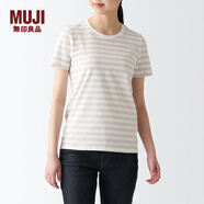 無印良品 MUJI 女式 天竺編織 T恤 短袖 正肩T恤 BBA01A2S 淺銀灰色條紋 L（165/88A）