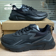ERKE男鞋2025新款跑步透氣輕便運動(dòng)鞋皮面防水休閑減震男跑鞋 正黑 39 (245mm)