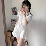 妙奕嘉韓式學(xué)院風(fēng)運(yùn)動套裝女夏季運(yùn)動服jk制服女跑步健身服polo衫女t恤 韓版運(yùn)動套裝【短袖+褲裙】白色 L（100-115斤）