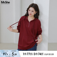 MsShe【新氧棉連帽衛(wèi)衣】大碼女裝春裝胖mm針織寬松女上衣 波斯紅色現(xiàn)貨 3XL