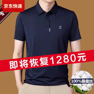 勁霸品牌男裝短袖t恤夏季薄款桑蠶絲無痕中年商務(wù)休閑翻領(lǐng)polo衫 D2297 藏青 XL 175【適合140-155斤】