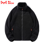 貓人（MiiOW）抓絨衣女男搖粒絨外套秋冬新款毛衫戶外保暖珊瑚絨衛(wèi)衣加絨雙面穿 KY1009A黑色-男 2XL