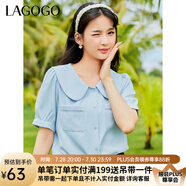 lagogo淺藍(lán)色娃娃領(lǐng)襯衫女拉谷谷春夏新款設(shè)計(jì)感小眾甜美短袖上衣 淺藍(lán)色（N8） M 160/38