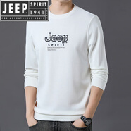 JEEP SPIRIT休閑圓領(lǐng)衛(wèi)衣男款2025春秋刺繡長袖t恤寬松大碼字母體恤上衣男裝 白色 M (建議105-125斤)