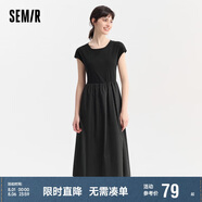 森馬連衣裙女圓領(lǐng)修身長裙氣質(zhì)時尚夏百搭拼接大擺裙107424114009
