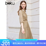 百圖betu女裝春季新款連衣裙復(fù)古寬松法式收腰顯瘦連衣裙2402T84 卡其色 XS
