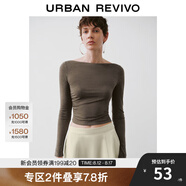 UR秋季新款女裝慵懶休閑一字領(lǐng)修身長袖T恤UWM440026 深咖棕 (建議拍大一碼) XL