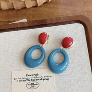 翡宇 復古港風(fēng)大圓圈撞色耳環(huán) 女款多巴胺亮色耳墜 設計感夸張耳飾 藍色圈圈耳環(huán) 耳夾款