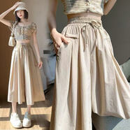 FSHE冰絲闊腿褲女七分褲2025年春夏季高腰垂韓版休閑褲寬松薄款裙褲女 #601杏色【七分褲】 L 建議【96-110斤】