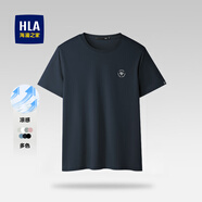 HLA海瀾之家t恤男夏季精致刺繡印花涼感短袖T恤男圓領(lǐng)上衣易穿搭半袖 藏青P7 -涼感 2XL 185/100A