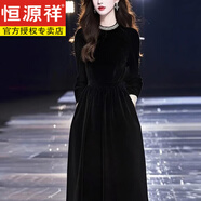 恒源祥法式感黑色金絲絨連衣裙女春春秋大碼顯瘦歐貨配大衣內搭裙子 黑色【歐洲站別致連衣裙/洋氣減 M (95-105斤)