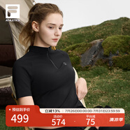 FILA 斐樂(lè)官方女裝針織短袖衫2025夏季新款戶外運(yùn)動(dòng)半拉鏈基礎(chǔ)T恤 深黑-BK M 165/84A/M