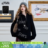 妖精的口袋黑色字母拉鏈套頭毛衣女2024年冬季新款寬松慵懶風上衣 甜酷黑色 S