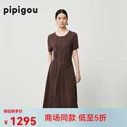 皮皮狗25夏新款圓領(lǐng)桑蠶絲釘珠真絲連衣裙 328咖啡 M 165/88A