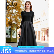 百圖betu女裝秋季新款連衣裙赫本風(fēng)針織裙子修身顯瘦長裙2309T92 黑色 L