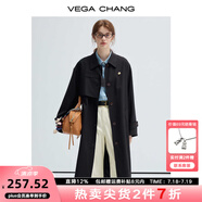 VEGA CHANG風(fēng)衣外套女2025年春秋新款中長款高級感純色大衣 經(jīng)典黑 M