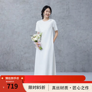 生活在左壓褶連衣裙時尚簡約百搭寬松顯瘦2025夏季新款短袖長裙女 米白色 XL