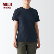 無(wú)印良品（MUJI） 女式 雙羅紋編織 T恤 休閑百搭 短袖女夏季薄荷曼波風(fēng) 藏青色 3S XS