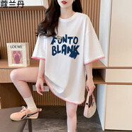 蔻蘭丹（KOULANDAN）純棉短袖T恤女夏季新款韓版寬松中長款顯瘦遮肉百搭半袖上衣服女 白色 L 【110-130斤】