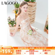 lagogo溫柔氣質(zhì)褶皺吊帶裙女拉谷谷夏新款茶歇水墨印花A字連衣裙 混色(Y0) S